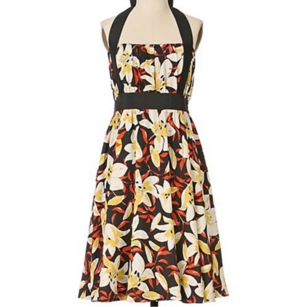 Anthropologie Dress 100% Silk Moulinette Soeurs Mayflower Floral Halter Size 2